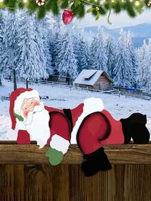 1 paquete Decoraciones de valla de Papá Noel - Adornos de señal de valla de jardín al aire libre, decoraciones navideñas de plástico, sin baterías necesarias, soporte de piso, adecuado para árbol de Navidad, decoraciones navideñas para el hogar, regalos de Navidad