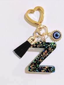 1pc Black Initial Keychain, Black Tassel Pendant, Evil Eye Fashion Keychain, Alphabet Keychain Backpack Charm, Keychain For Women And Girls, Exquisite And Small, Fashionable And Simple, Wallet And Handbag Accessories, Tassel Keychain, Alphabet Initials A-Z, Suitable For Commuting, Studying, Vacation