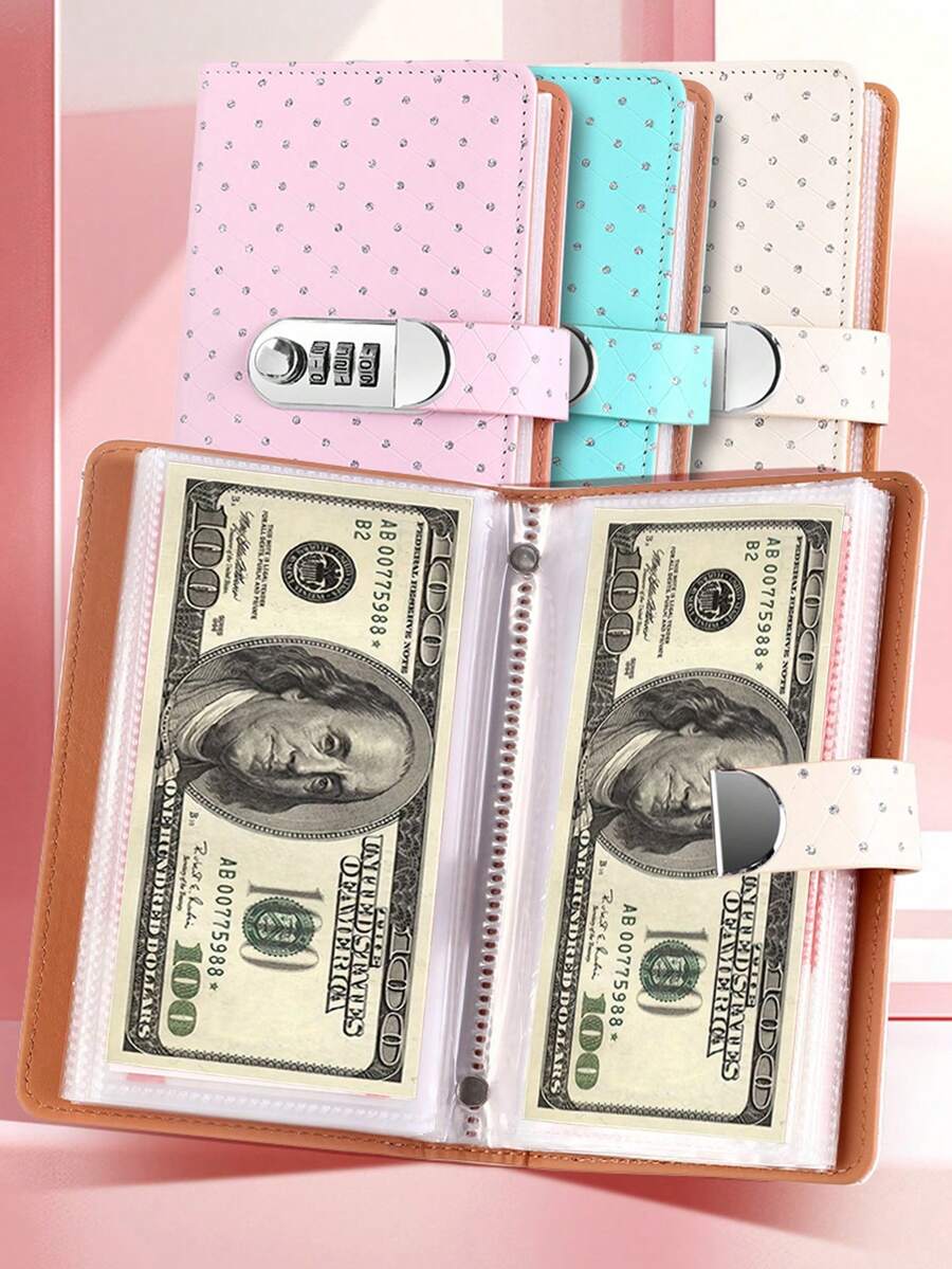 2025 Autumn/Winter Promotion New Bestselling Rhinestone Decorated Password Notebook, Large Capacity Cash & Document Storage