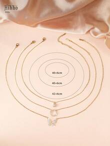 Hihho Bộ 3 dây chuyền thép không gỉ thời trang và thanh lịch, đính đá Cubic Zirconia lấp lánh, thiết kế hình cầu và bướm 3D, quà tặng trang sức sang trọng sáng tạo cá nhân hóa dành cho phụ nữ - Vàng - Xem 5