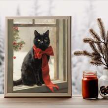 1 buc., Tablou pe pânză, Decor de perete înrămat, Pictură decorativă vintage cu pisică neagră de Crăciun, Artă rustică de iarnă, Decor de perete de Crăciun, Pisică retro, Artă academică de Crăciun, Cadou de Crăciun pentru iubitorii de pisici, Decor de perete minimalist, Artă modernă, Decor contemporan pentru casă, Decor de perete pentru sufragerie, Artă la modă, Decor de cameră - Multicolor - Vizualizare 2