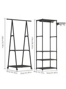 1pc Metal Freestanding Portable Clothes Rack With 1-Tier Shelf, Adjustable Rolling Clothes Rack, Large Capacity Non-Slip Hat Rack With Locking Wheels, Multi-Layer Design. Rolling Multi-Functional Metal Clothes Rack, Independent Triangle Clothes And Coat Storage Organizer Suitable For Home, Kitchen And Closet, With Movable Multi-Layer Structure. Floor Standing Clothes Rack Living Room Storage Rack Floor Standing Bedroom Small Coat Rack Bag Rack - Multicolor - View 4