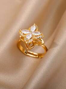 Nhẫn xoay bốn cánh hình cỏ bốn lá giảm lo âu dành cho nữ, màu vàng, làm bằng thép không gỉ, có thể điều chỉnh kích thước, kiểu nhẫn cưới, trang sức thẩm mỹ, quà tặng. - JZ8154 - Xem 8