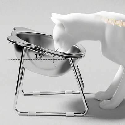 1pc Bowl / 1pc Bowl+1pc Stand, Ergonomic Raised Feeding Dish For Cats & Small Dogs - Durable Metal Food & Water Basin For Hardwood Floors - 15° Angle Design For Joint Health & Comfort - Detachable, Easy To Clean, Stylish Look - Perfect For Cat Food & Water