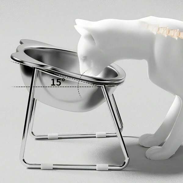 Conjunto de 2 peças: 1 tigela + 1 suporte, tigela elevada para gatos com suporte - 1 prato elevado ergonômico para alimentação de gatos e cães de pequeno porte - Bacia de metal durável para comida e água, ideal para pisos de madeira - Design com ângulo de 15° para saúde e conforto das articulações - Desmontável, fácil de limpar, com visual elegante - Perfeito para comida e água para gatos