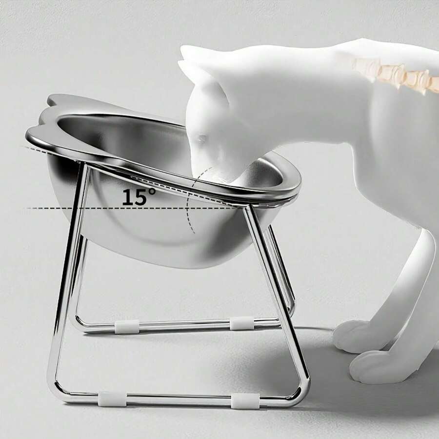 1pc Bowl / 1pc Bowl+1pc Stand, Ergonomic Raised Feeding Dish For Cats & Small Dogs - Durable Metal Food & Water Basin For Hardwood Floors - 15° Angle Design For Joint Health & Comfort - Detachable, Easy To Clean, Stylish Look - Perfect For Cat Food & Water