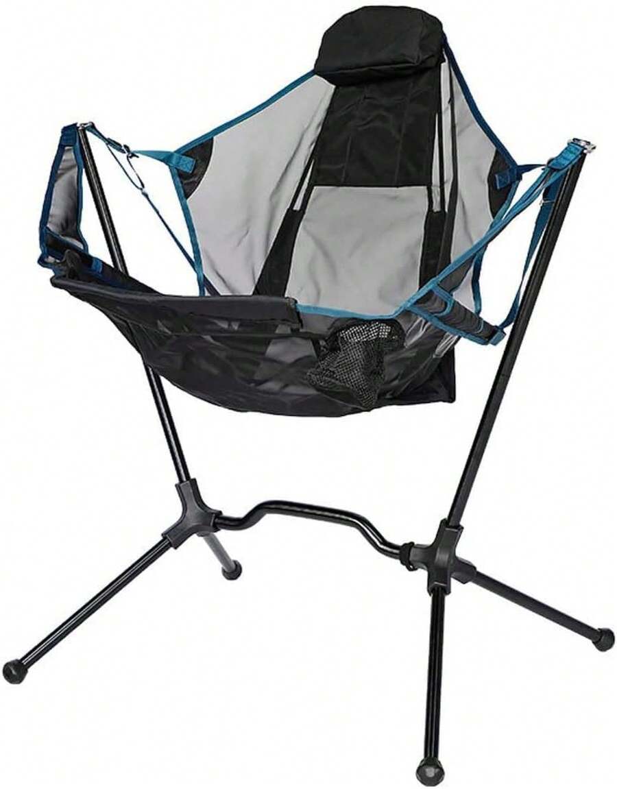 Plegables Camping 150KG Mecedora con Respaldo, Hamaca silla de camping, Silla de Pesca Ajustable, Sillas de Jardín Portátiles para Camping, jardín, balcón, Picnic, Interior,con bols (Negro) - 1 - Ver 1