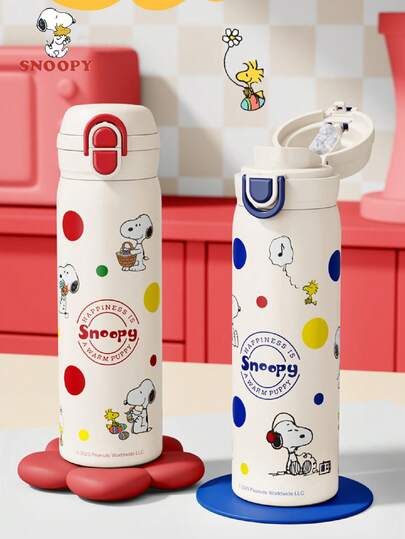 SNOOPY 1个500ML不锈钢真空保温水杯大容量学生杯便携运动随行杯带吸管男女适用