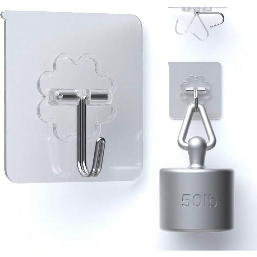 10PCS   Heavy Duty Self-Adhesive Hooks - Up To 50 Lbs (Approximately 22kg ), Transparent, Waterproof, Adhesive Wall Hooks, Suitable For Keys, Bathroom, Shower, Outdoor, Kitchen, Door, Home Renovation, Utility Tools - Random - View 1