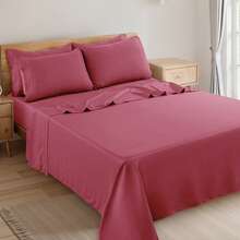 LUX DECOR 6-Piece Embroidered Bed Sheet Set – Brushed Microfiber, Deep Pocket, Lightweight & Breathable – Graduation Gifts, Home Decor, Sleep Protection For Dorms, Student Beds, Back‑To‑School Gift, Soft Bed Linens, Comfortable Sleep, Luxury Bed Set, Valentine's Day Bedroom, Spring Bedding Refresh, Guest Room Essentials, Dorm Room Bedding, Premium Bed Linens, Easy Care Sheets, Hypoallergenic Fabric, Year-Round Comfort, Master Bedroom Update, Matching Bedding Set, Hotel Quality Linens - 酒紅色 - 查看 9