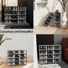 12Pcs Transparent Plastic Shoe Storage Box Organizer | Stackable, Shoe Boxes Clear Plastic Stackable Shoe Storage Boxes For Size 12 - Black-12Pcs - 查看 4