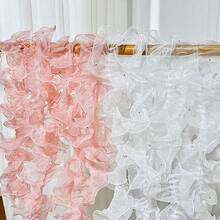 1 Roll/200cm Densely Pleated Beaded Tulle Lace Ribbon, Floral Packaging Satin Ribbon, Shiny Pearl Wavy Organza Ribbon, Suitable For Halloween, Christmas Gift Wrapping