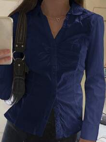 Sunny Girly Fall Women Clothes Y2K Back To School College Style Pleated Design All White Long Sleeve Shirt Top