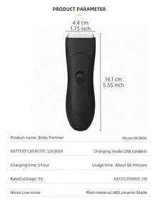 Rechargeable Electric Shaver, Suitable For Trimming Pubic Hair, Scrotum, Beard Groomer, Compact And Portable, Gift For Men - Black - View 5