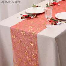 2pcs/Set Christmas Gold Snowflake Table Runner 11*197 Inches, Shiny Gold Foil Decor For Christmas, Holidays, Home, Party, Kitchen, Daily Use, DIY