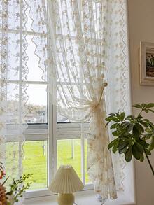 1 Rèm cửa ren đính hạt ngọc trai, Rèm ngăn cách bán trong suốt họa tiết hoa Bohemian thoải mái, Rèm cửa sổ trang trí cho phòng ngủ, phòng khách, trang trí nhà cửa, mọi mùa - Màu be - Xem 5