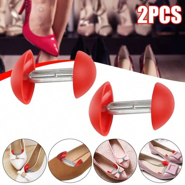 2 PCS Adjustable Shoe Stretchers For Women - Red Mini Shoe Tree, Shoe Width Extender, Shoe Shaper For Wide Feet - Ideal For High Heel Sandal Leather Shoes