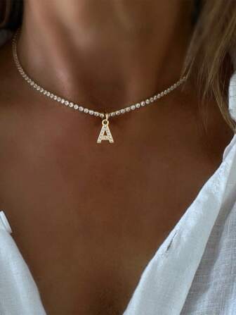 STYLEVER 1개 럭셔리 풀 라인스톤 레터 목걸이, 스테인리스 스틸 체인, 매력적인 여성을 위해 디자인, 파티, 데일리 웨어, 웨딩 및 기념일에 적합, 독특한 선물 선택