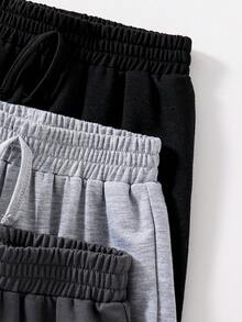 3pcs Solid Color Drawstring Toddler Boys' Sweatpants