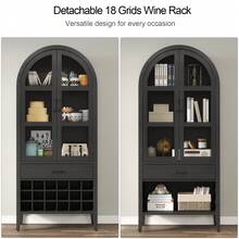 Wine Bar Cabinet, 71" Tall Arched Storage Cabinets With Door, Liquor Bar Cabinet, Whiskey Station With Wine Rack & Glass Holder,  Liquor Cabinet For Home