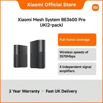 Xiaomi 2-Pack Mesh System BE3600 Pro WiFi 7 Router UK Version – Dual Band Wireless Mesh Network Kit With 2.5Gbps WAN/LAN Ports, NFC & Bluetooth Mesh Gateway, 3600Mbps Speed, App Control, WPA3 Encryption, Full Home Coverage
