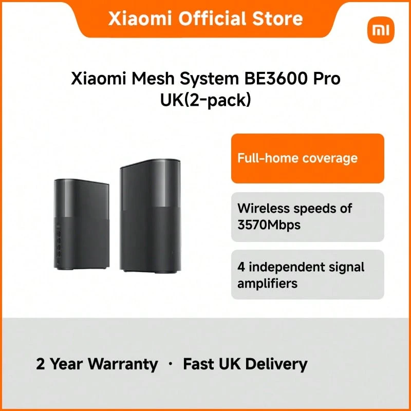 Xiaomi 2-Pack Mesh System BE3600 Pro WiFi 7 Router UK Version – Dual Band Wireless Mesh Network Kit With 2.5Gbps WAN/LAN Ports, NFC & Bluetooth Mesh Gateway, 3600Mbps Speed, App Control, WPA3 Encryption, Full Home Coverage - Gris Oscuro - Ver 1