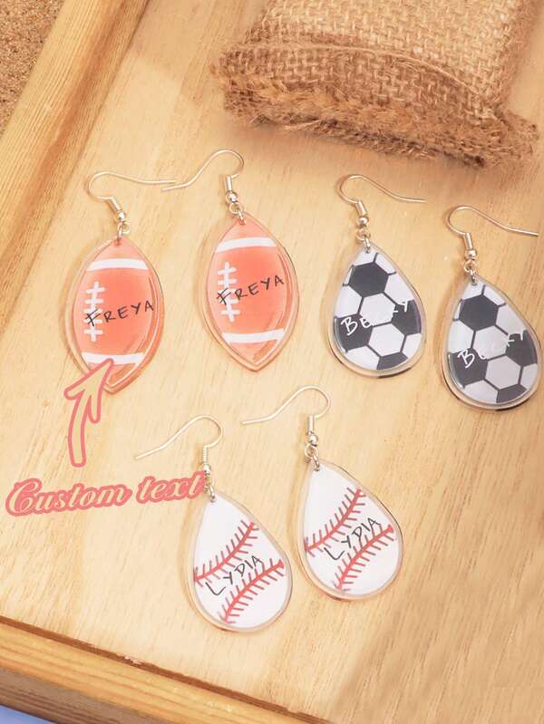Customized Earrings, Creative Sports Style Ball-Shaped UV Printing, Customizable English Letters, Names, Slogans, Locations, Dates, Double-Sided Transparent Earrings, Suitable For Birthday, Family Gathering, Valentine's Day, Parent-Child, Couples, Anniversary Celebration, Gift For Mom, Dad, Friends, Boyfriend, Girlfriend, Daily Wear