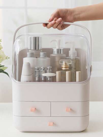 LIVINGANDHOME Living And Home Multifunctional Waterproof Cosmetic Skincare Storage Organizer,Skincare Cosmetic Storage Bin,Makeup Storage Box For Countertop,Vanity,Bathroom Dresser,Bedroom,Makeup Room1 Multifunctional Waterproof Cosmetic Skincare Storage Organizer With Dustproof Lid Rubber Handle Portable Top Gift For Vanity Bathroom