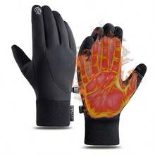 1 Pair Winter Men's Cycling Gloves With Warm Fleece,Touchscreen Outdoor Gloves, Waterproof & Windproof,Anti Slip,For Camping,Hiking
