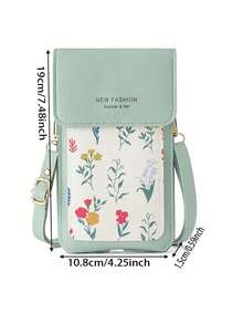 1 pieza Bolsa de teléfono con pantalla táctil para mujeres, bolsa bandolera para niñas, linda y bolsa de hombro|Bolsa bandolera pequeña mini con estampado floral, cuero sintético, cierre magnético, característica de orificio de carga - Multicolor - Ver 2