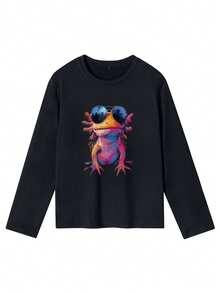 T-shirt à manches longues col rond avec imprimé graphique pour garçon préadolescent, Top pour l'automne/hiver - Noir - Voir 4
