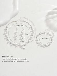 4 件优雅仿珍珠首饰套装 - 项链、耳环、手链，适合女士婚礼、派对、宴会 - 857747銀色仿珍珠耳環項鍊手鍊 - 查看 4