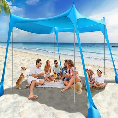 自动便携式折叠帐篷，UPF 50+ 防紫外线，沙滩帐篷，遮阳篷，便携式天篷，配有 4 个沙袋、帐篷杆和防风绳，适用于露营、后院、野餐、海滩和户外聚会，沙滩帐篷遮阳篷，后院遮阳篷，野餐必备，坚固的杆子支撑，自动折叠沙滩帐篷，防紫外线露营帐篷。