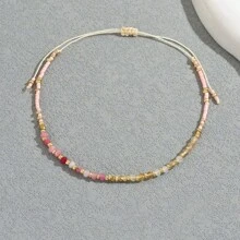 1pc Natural Stone Adjustable Rice Bead Pull Cord Bracelet