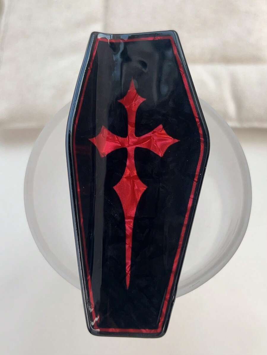 1个红黑哥特式巫师剑印花发爪夹 - 大号多爪夹，图案配饰，适用于服装和角色扮演发饰，秋季配饰，秋季发夹，冬季配饰，度假装扮，女士花朵发夹，夏季装扮