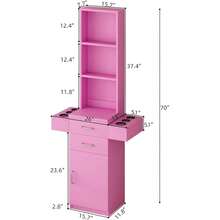 Hombck Salon Station For Hair Stylist, Salon Station With Barber Cabinet, Hair Stations Equipment Hair Dryer Holder, Drawers, Storage Cabinet For Hair Styling, White/ Black/ Pink - 粉色 - 查看 2