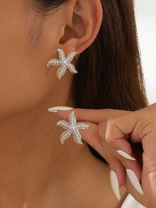 1 对女士海星和人造珍珠耳钉，海滩/度假风格，适合旅行 - 海星 - 查看 12