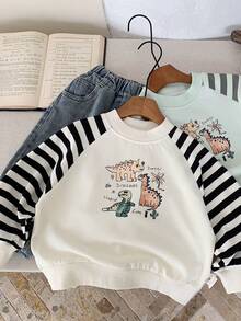 2025 儿童恐龙印花套头衫，插肩袖，适合男孩和女孩，秋季 - 米色 - 查看 2