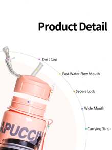 1 件 750ml/26oz 山海经主题纯色吸管运动水壶，4 种卡通图案可选，配有方便携带的提手带，防漏设计，轻巧耐用，图案炫酷，适合学校、办公室、日常使用、跑步、骑自行车、节日和生日礼物