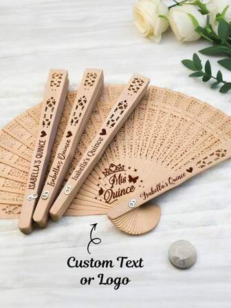 1pc Customized Fragrant Wood Folding Hand Fan, Personalized Engraving Or Logo, Hollow Folding Fan, Wedding Guest Favors, Wedding Gifts, Business Gifts, Couple Gifts, Bachelorette/Bachelor Party Gifts, Thank You Gifts, Special Event Fans, Summer Wedding, Countryside Chic, Retro, Minimalist, Casual Customized