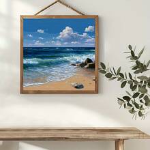 1套40x40厘米-15.7x15.7英寸/50x50厘米-19.7x19.7英寸无框11CT/14CT印花布料十字绣DIY套装,以海边蓝天、白云和波浪图案为特色,适合成人和初学者放松身心DIY刺绣套装,包含印花布料、针线、图纸和说明书。手工艺术品、家居墙面装饰、礼品 - 彩色 - 查看 4