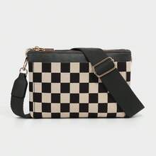 Checkered Portable Crossbody Bag, Small Square Shoulder Wallet, Lightweight Single-Shoulder Coin Purse, Stylish And Practical Accessory - màu đen - Xem 3