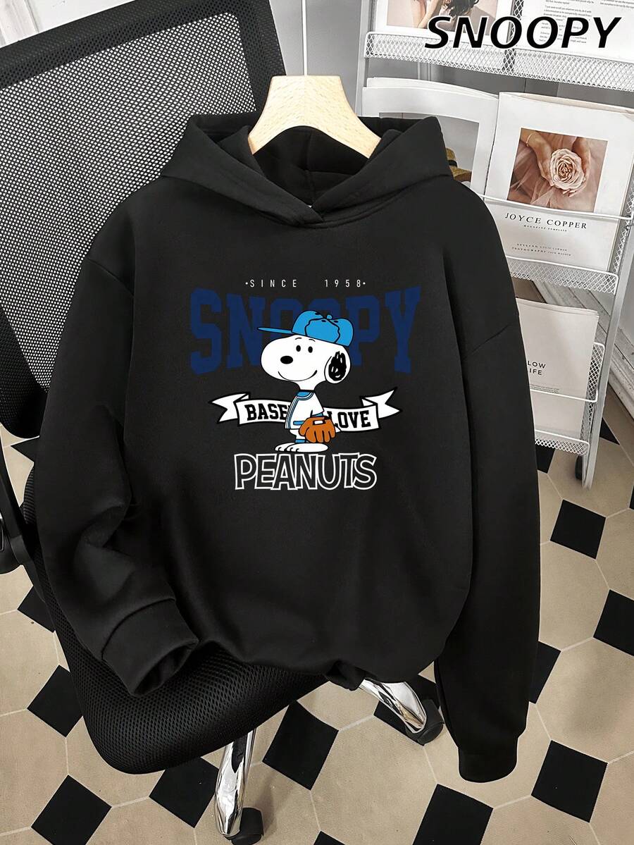 Since 1958  Peanuts The First Choice For Autumn Sweatshirts, Hooded Top Style Is Loose And Slim, Women's Spring And Autumn Casual Cute  Print Pattern Hooded Sweatshirt, Fall, Winter