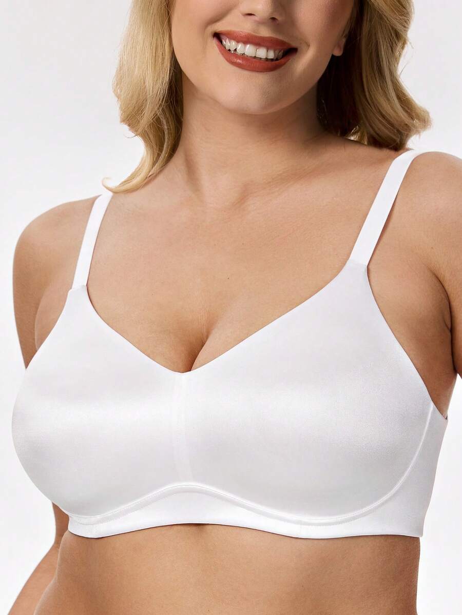 Wingslove Seamless Comfort Plus Size Wirefree Bra - Unlined Full Cup U-Back, Convertible Cross Straps & Smoothing V-Neck T-Shirt Bra