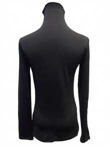 Große Größen Figurbetontes Rollkragen Basisschicht Top für Damen, neues Frühjahr-Herbst Design mit Stickerei, langärmliges schwarzes Unterhemd