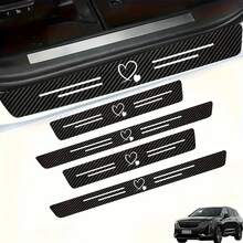 4pcs/Set Love Carbon Fiber Door Sill Protector - Scratch Crash Resistant, Easy Installation Anti-Slip Gripper, Elastic Installation, Door Protection Edge Protection, Suitable For All Cars, Durable Black Car Door Sill Cover, Fashion Auto Accessories