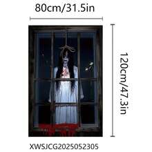 2pcs 2D Flat Halloween Ghost Window Decorations, 80cm*120cm/31.5"*47.3", Bloody Horror Halloween Home Window Decor Flags, Made Of Polyester, Suitable For Indoor And Outdoor Halloween Decorations