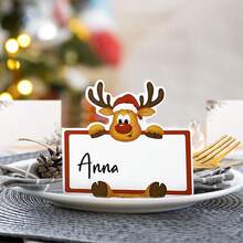 10/20/50 Tarjetas de decoración de mesa navideña, tarjetas de papel con nombres de asientos de renos para decoración de mesa navideña, adecuadas para decoración de fiesta de Navidad con tarjetas de nombre de asientos