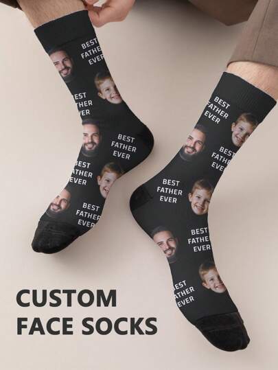 Face Socks 1pair Personalized Face & Text Print Men's Funny Mid-Calf Socks, Best Father Ever Print With Photo Customized Socks, Fun Customized Picture Couples Socks For Various Occasions Such As Father's Day And Birthday Gifts,Colorful,Cute,Adorable,Contracted,Funny,Custom,Unique,Customized,Personalized,Ideal Gifts For Him,Ideal Gifts For Her,Boyfriend,Girlfriend,Family,Friends,Her, Fall,Underwear & Sleepwear,Christmas Home Atmosphere,Anniversary Gift, Valentine Gift, Birthday Gift, Wedding Gift