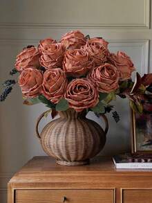 1/3/4/6/7pcs Artificial Fire Roses, Artificial Flowers, Wedding Season Decorations, Table Decorations, Centrepieces, Mother's Day Decorations, Plastic Flowers, Candlelight Dinner Decorations, Harvest Festival, Thanksgiving Day, Christmas School - Coffee Brown - View 12